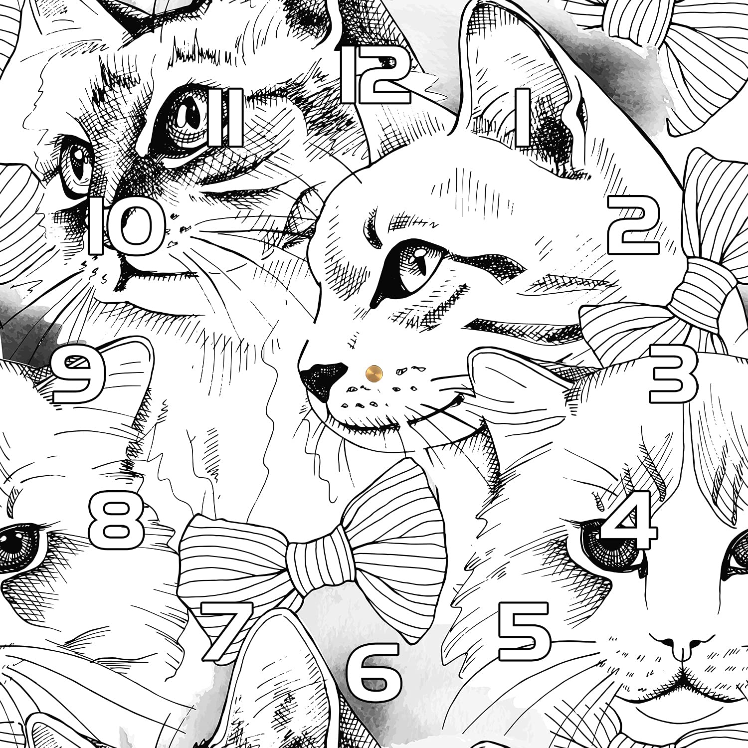 Horloge murale en verre de sécurité 30x30 cm avec aiguilles noires motif chat
