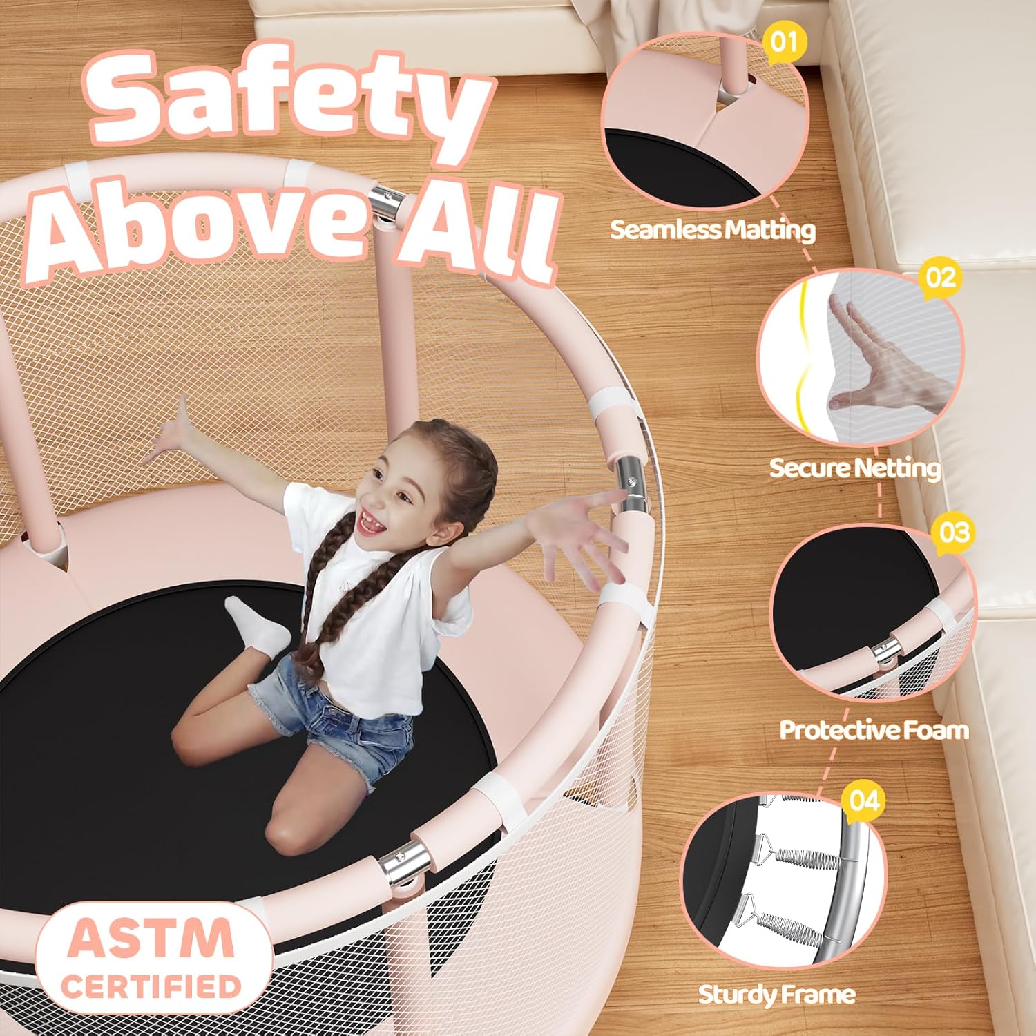 55" Trampoline for Kids, 440lbs Capacity Indoor & Outdoor Toddler Trampoline, Gifts for Boys & Girls