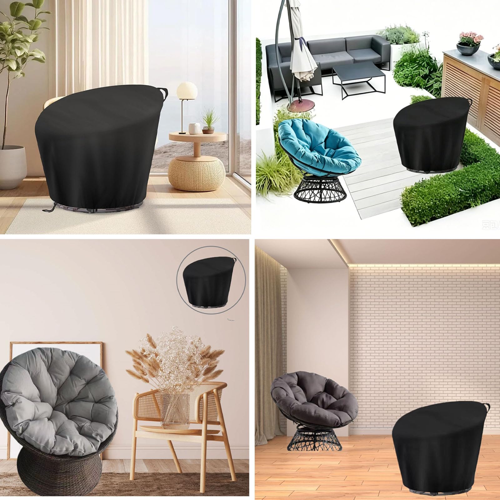 2pcs Impermeabile Antivento per Poltrona Sospesa Chaise,Copertura per Pa-pa-san Poltrona Rattan,Coperture per Mobili Esterni per Poltrona a Dondolo e Poltrona Sospe(Size:210D:132x51x89cm,Color:Grigio) | Copri Lettino da Mare Impermeabile Anti UV
