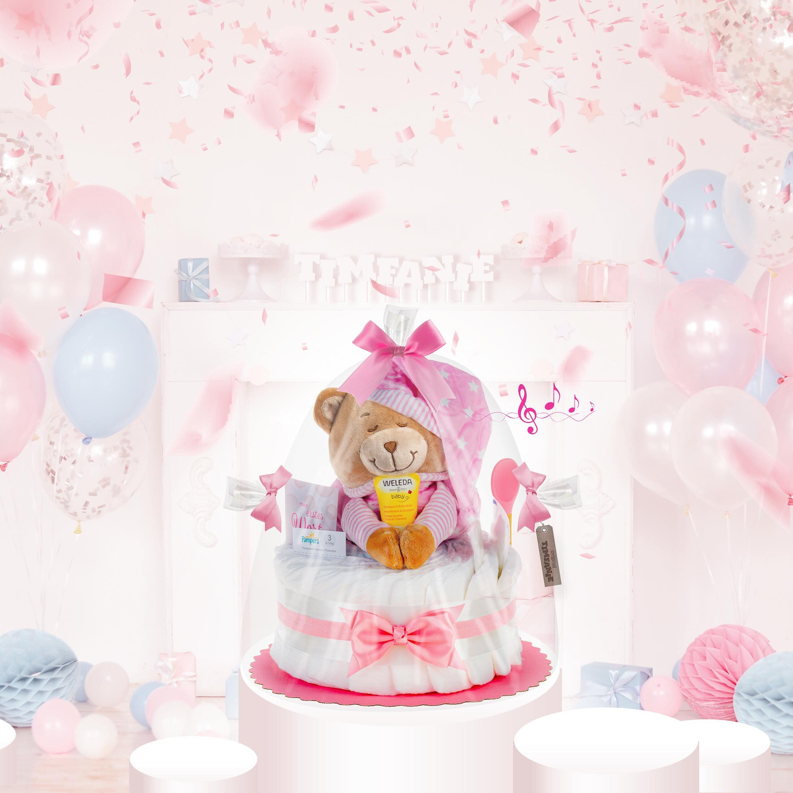 Windeltorte | Spieluhr Schlafmütze | rosa | 0-8 Monate