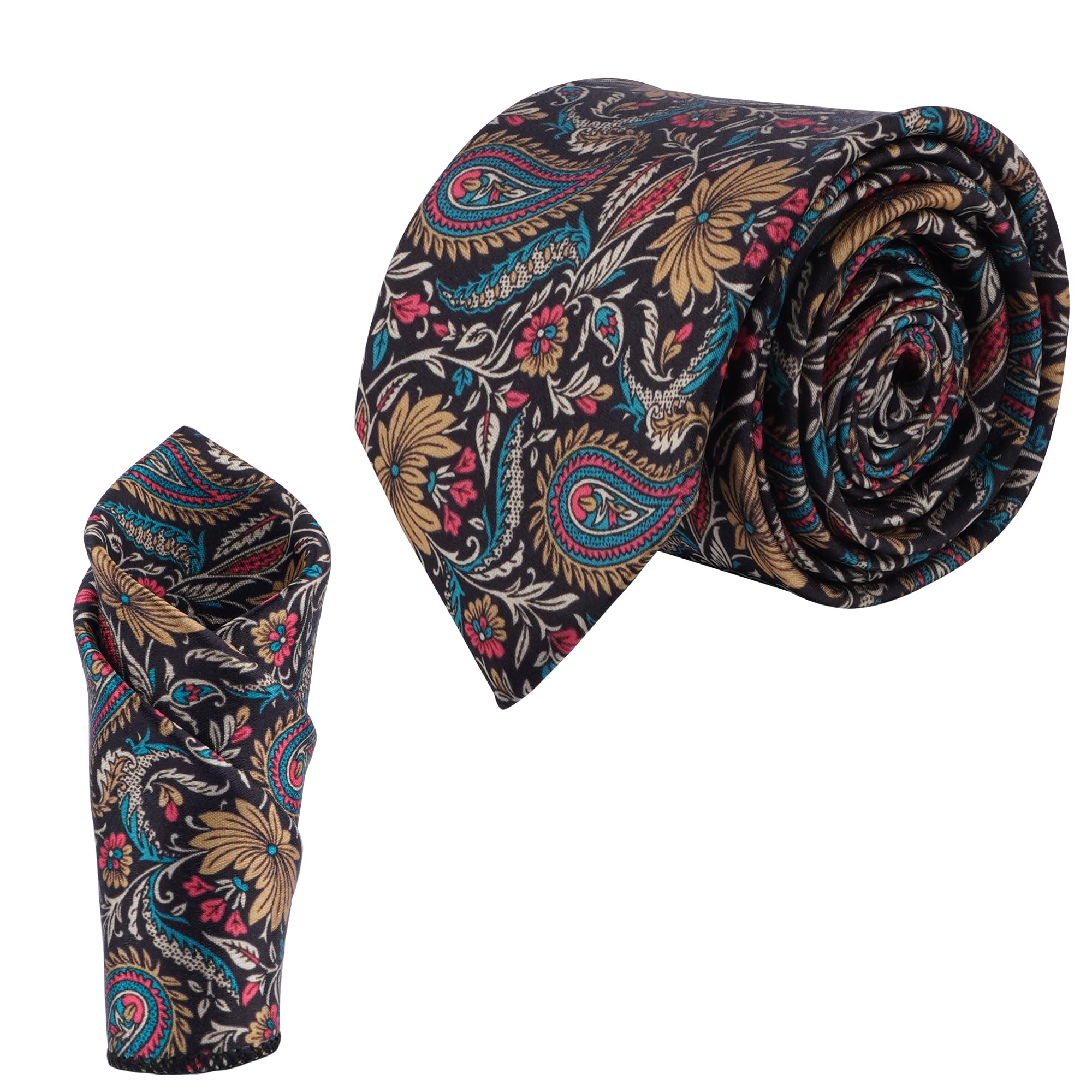 calixto Satin Paisley Printed Neck Tie for Men with Matching Pocket Square – Elegant Formal Necktie Set for Weddings, Business (Pack of 2)-picture-40