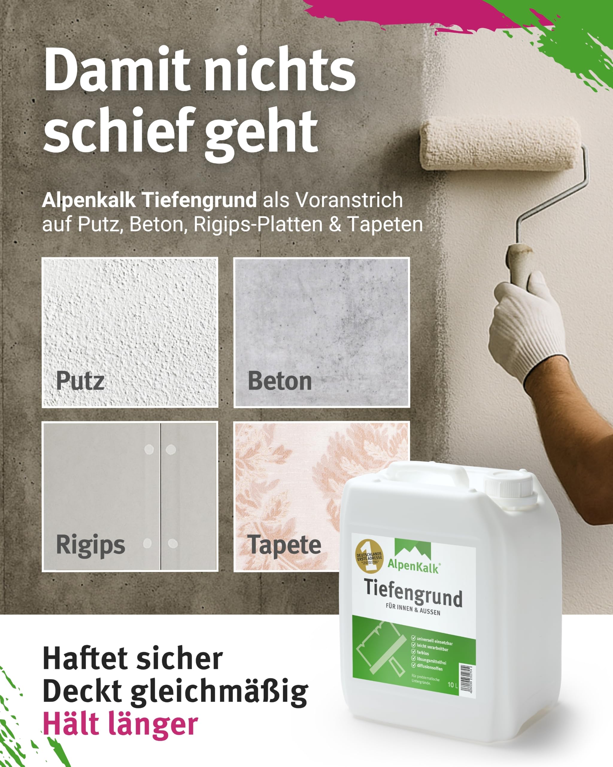 Weiße Kalkfarbe & Wandfarbe für Innenräume I 18 kg für ca. 90m² I Hochdeckend & wischfest für natürliches Raumklima I Atmungsaktiv mit Anti-Schimmel Formel I Für Allergiker & Kinder