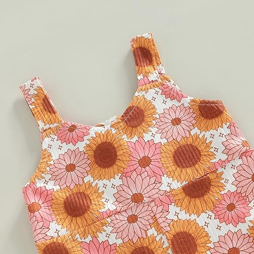 Miniatura 5 de Ropa de verano para bebé niña con estampado floral, overol con tirantes acampanados, pantalones acampanados