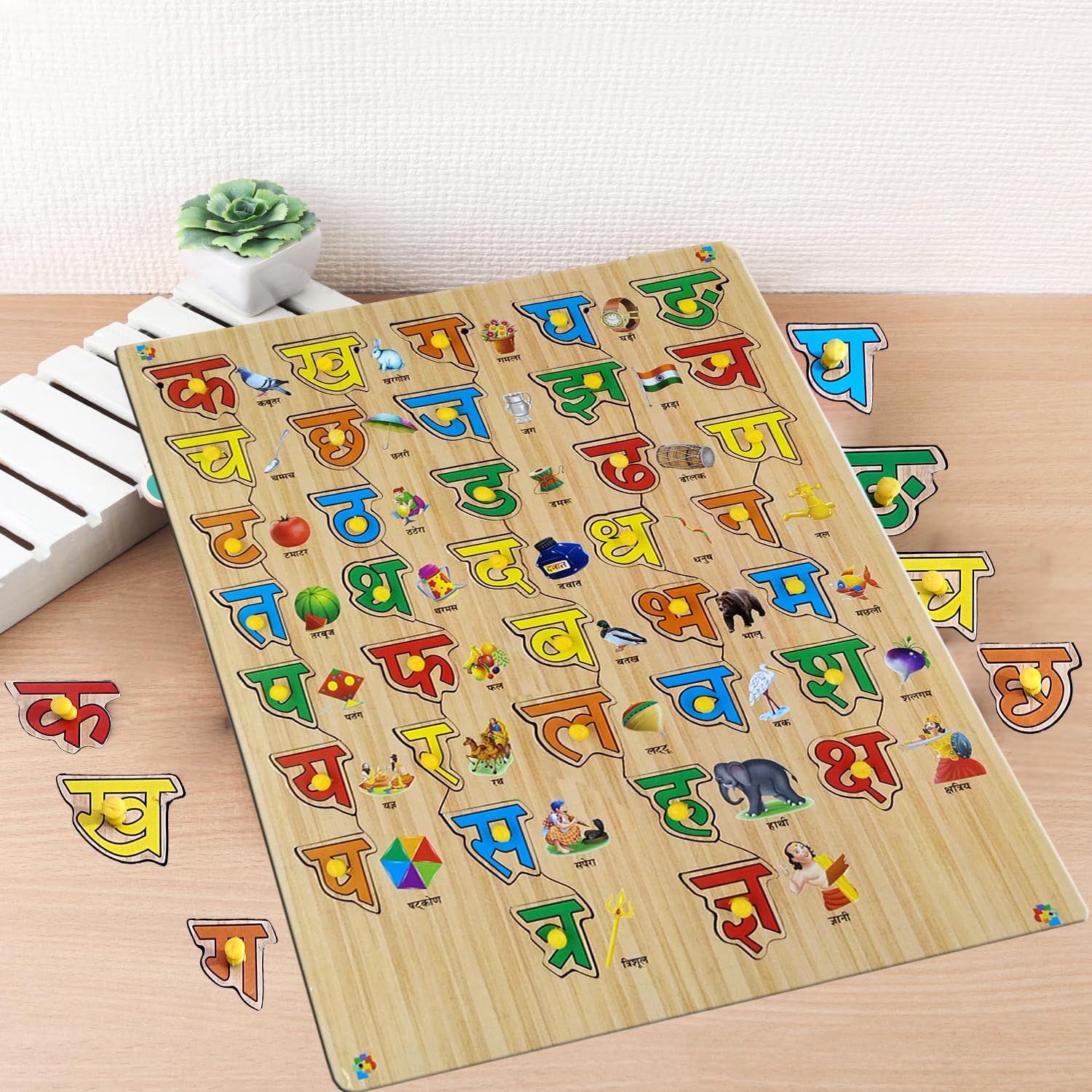 Eduway Wooden Hindi Alphabets and Color Learning Educational Board for Kids, 36 Hindi Alphabets Puzzle with Knob, Educational Learning Wooden Puzzle Board for Kids, Children Boys & Girls (36 Pieces) (B09DCKRC23) Amazon Price History, Amazon Price Tracker
