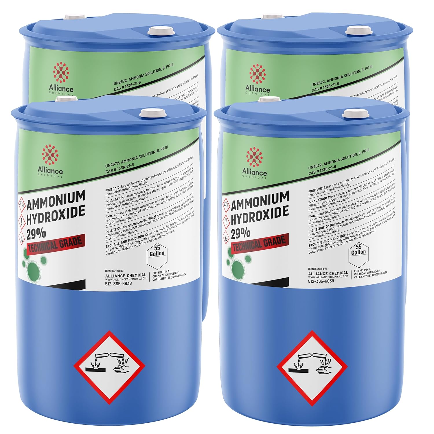 Ammonium Hydroxide 29% Technical Grade - 4 x 55 Gallon Drum - Bulk Supply for Massive Projects
