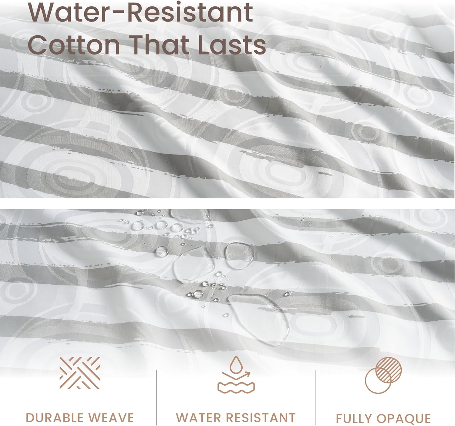 Threadmill 100% Cotton Shower Curtain | 72x72 Shower Curtains with Jaquard Pattern| Machine Washable, Hotel Quality, Water Resistant Shower Curtain for Bathroom | Grey Stripe