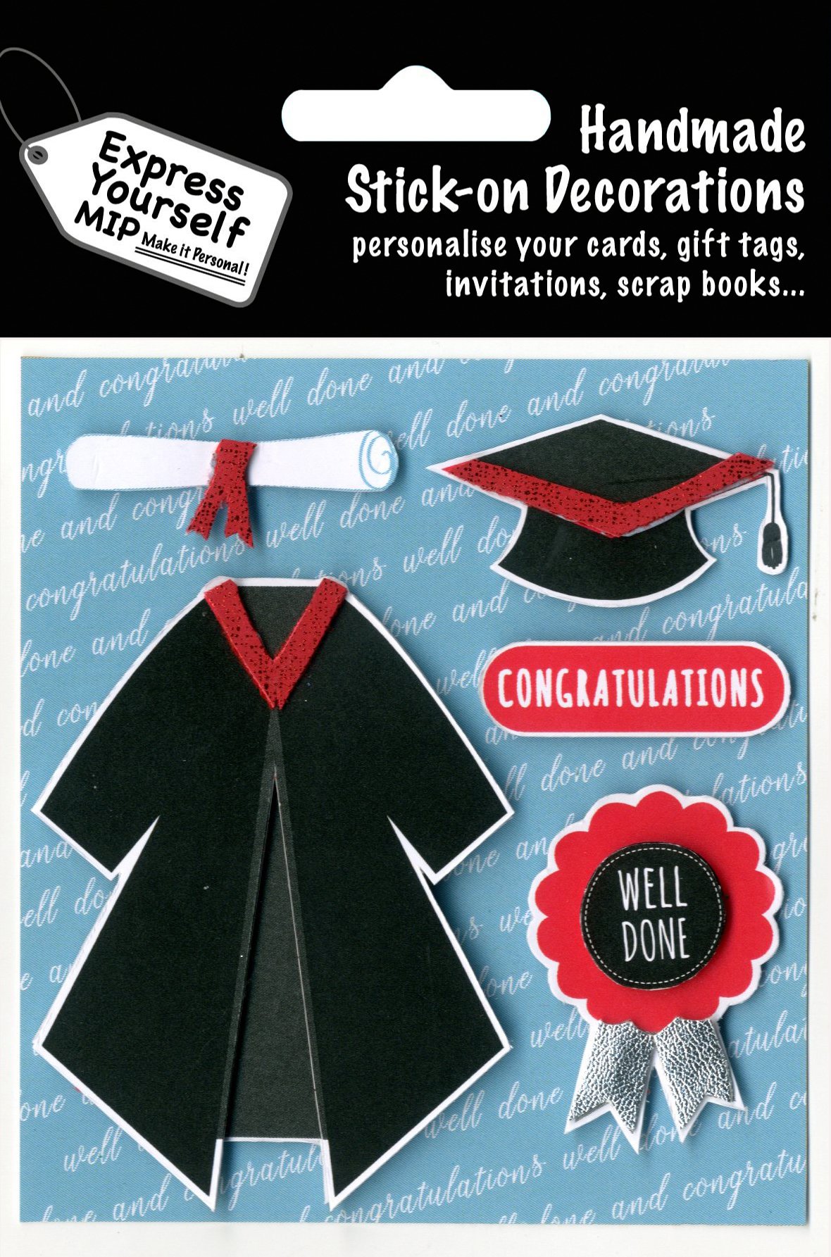 Express Yourself MIP, self adhesive Graduation Themed Toppers - Ideal for Card Making, Gift Wrapping, Scrapbooking, Papercrafts, Childrens Crafts etc