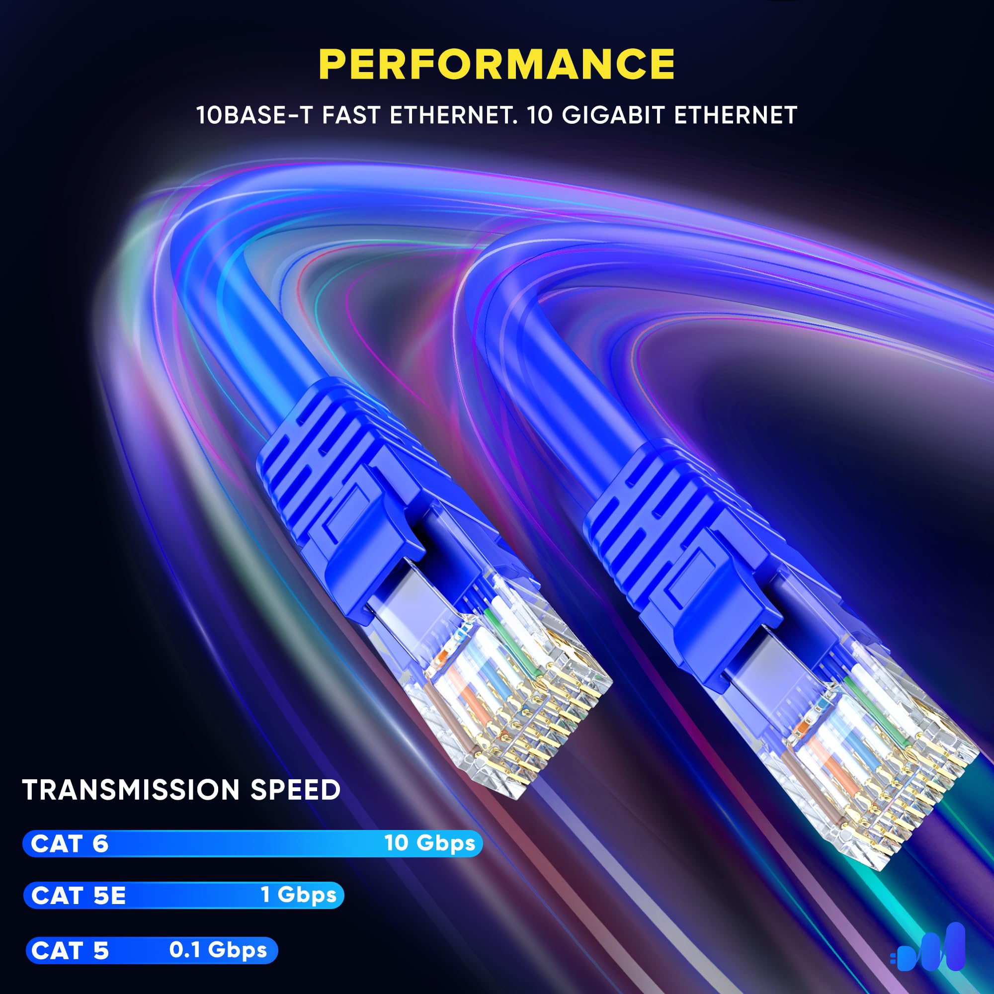 Maximm Câble Ethernet CAT6 de 60 m - Bleu - Pour intérieur et extérieur - Étanche