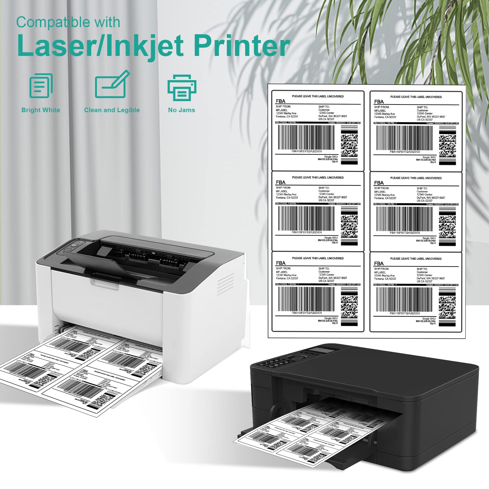 MFLABEL Etichette per spedizioni Logistica di Amazon da 8,46 x 10,2 cm, 500 fogli (3000 etichette!) | Adesivo industriale per cartone/vetro | Certificato laser/inkjet + 48 adesivi fragili in omaggio