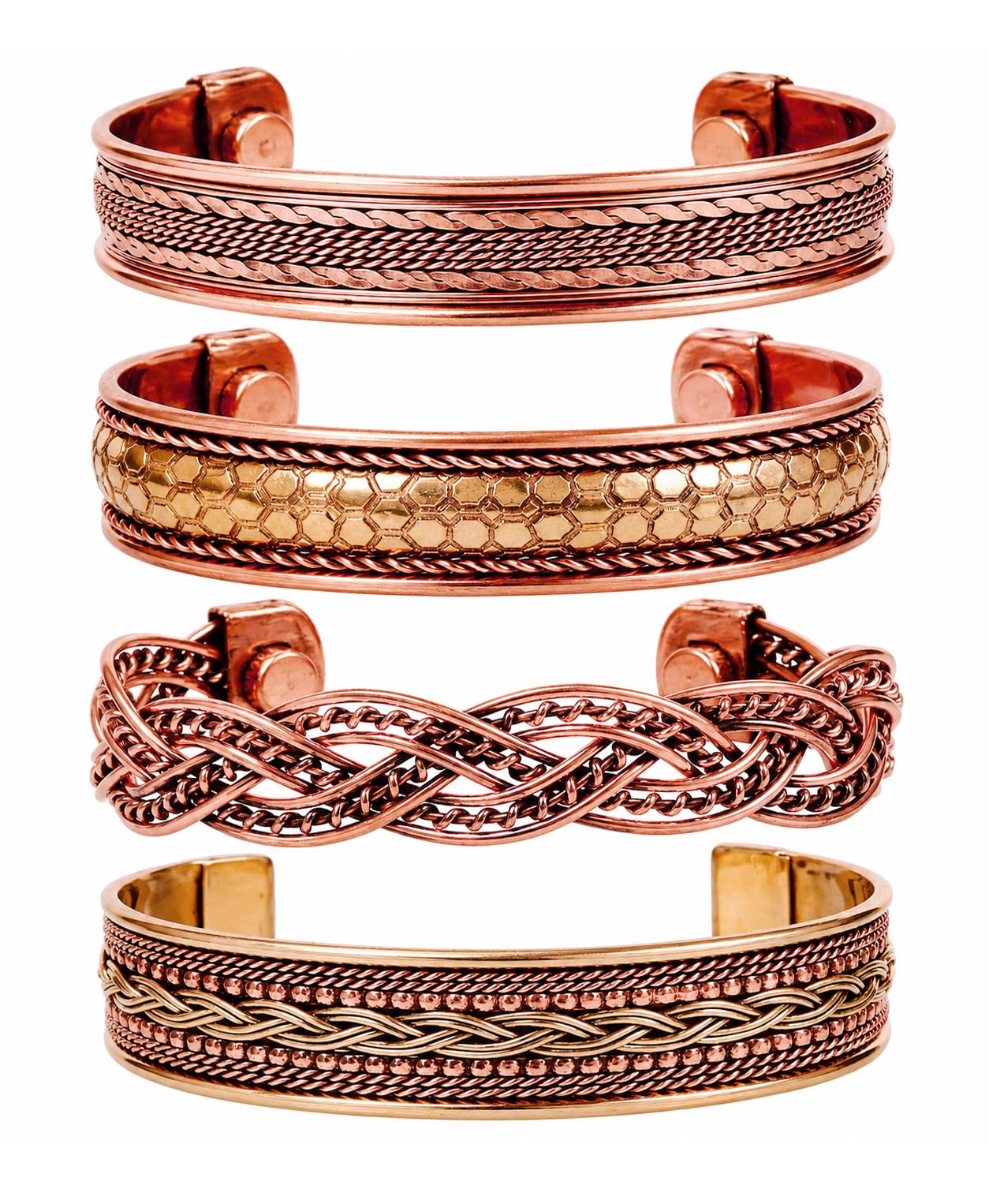 Touchstone magnetic copper bracelets for men women in gift box, Set of 4