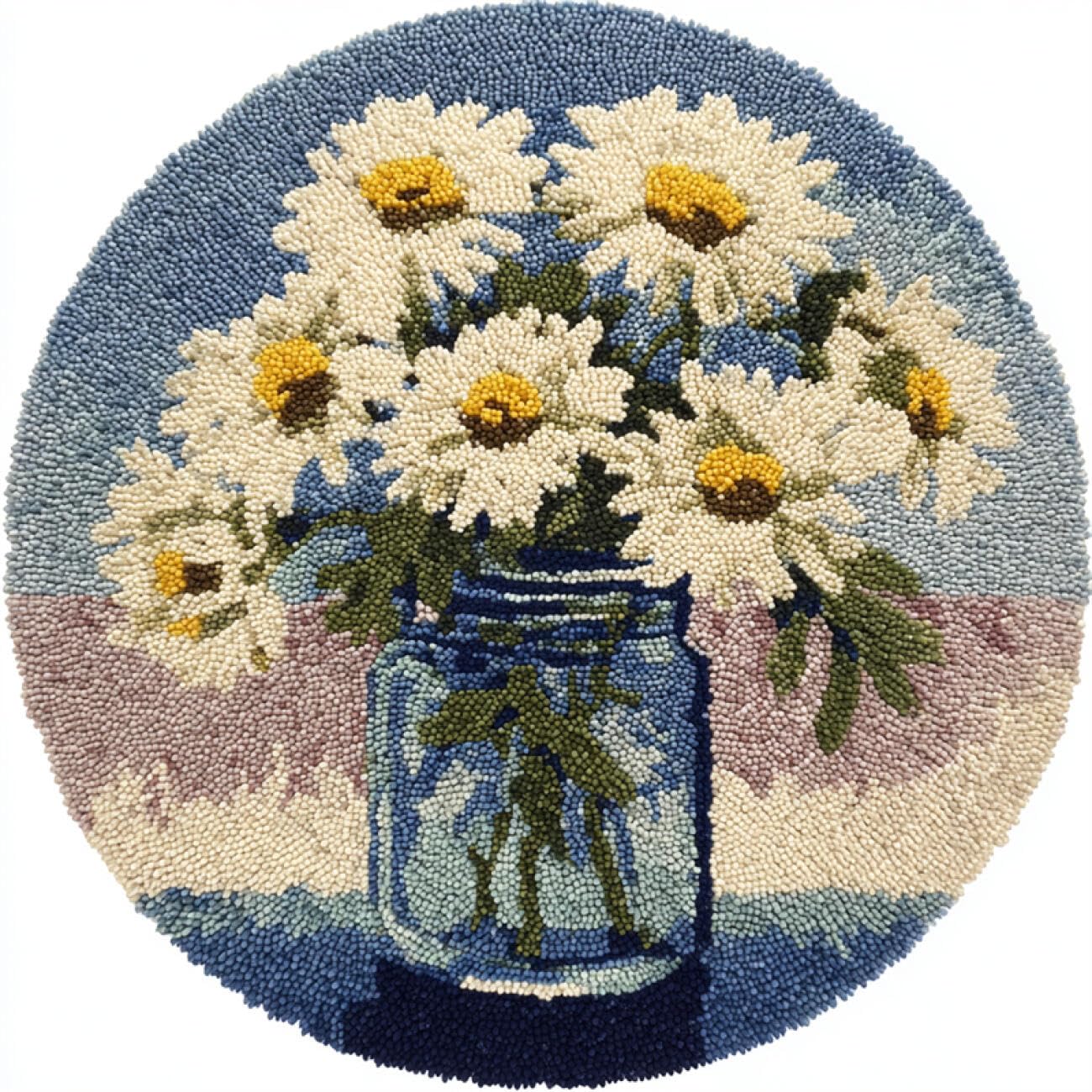 Kitquiver Flowers Latch Hook Cushion Kits White Daisies DIY Crochet Kits Needlework Crafts for Home Decor，Latch Hook Kits for Beginners Adults 50x50cm