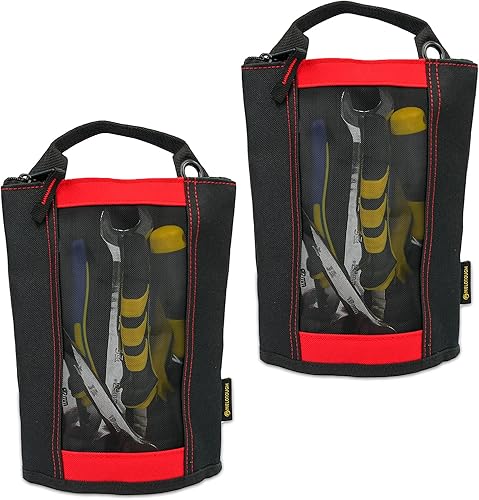 Miniatura 1 de MELOTOUGH Bolsa de cierre de lona, bolsa de herramientas con cremallera, ventana de malla resistente, ojales colgantes (rojo paquete de 2)