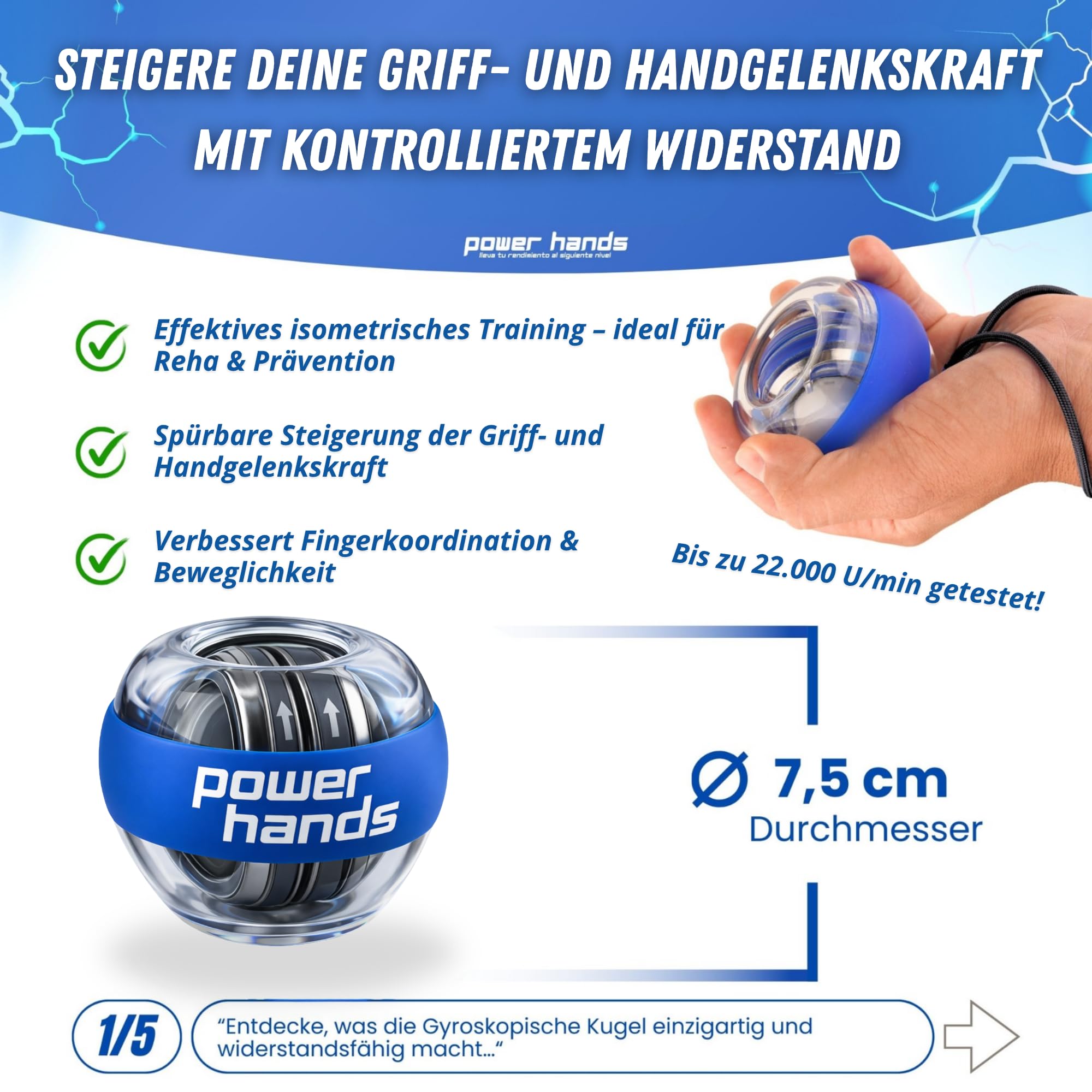 Gyro Ball – Hand-Gyroskop zur Stärkung, Rehabilitation und Erholung von Hand, Handgelenk und Unterarm beim Training