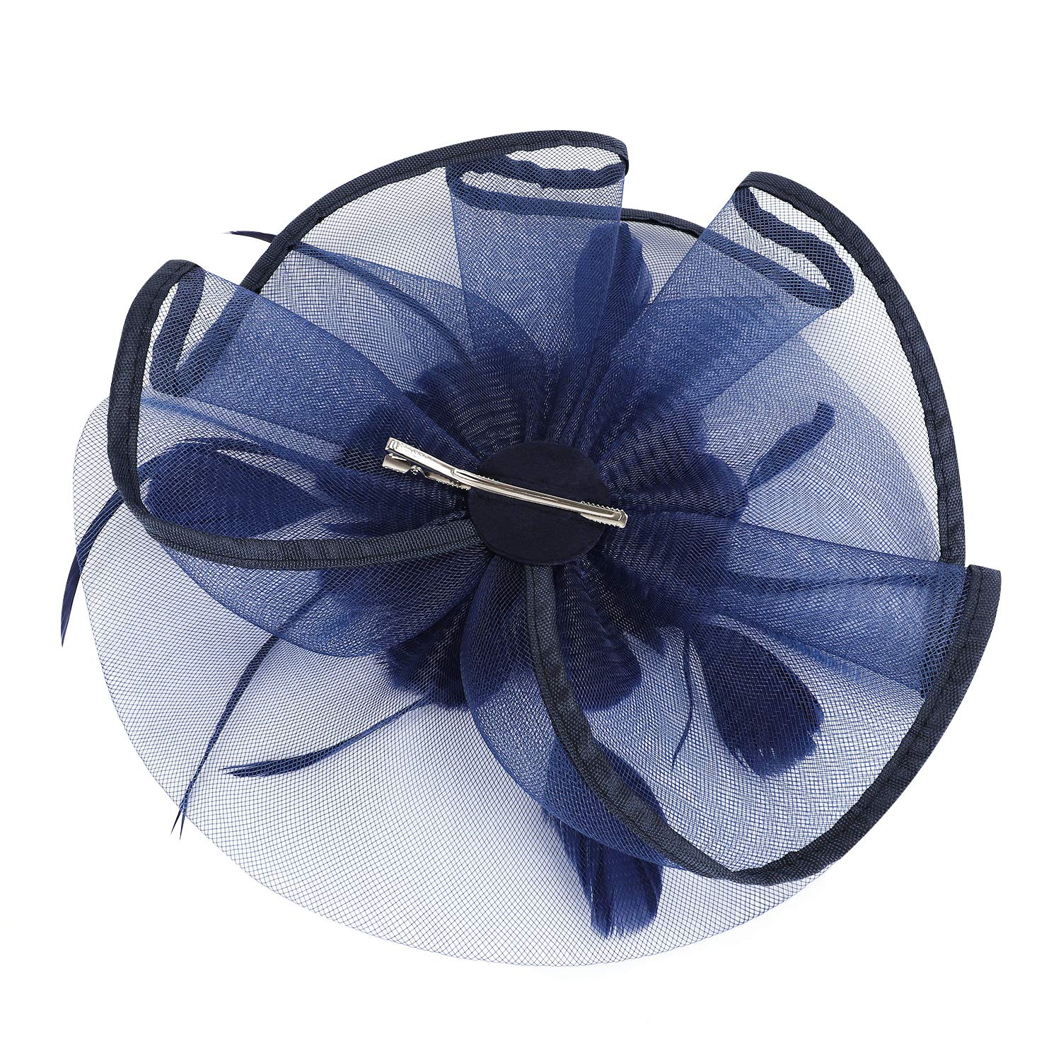 Women Girl Vintage Fascinator Hat Feather Mesh Net Veil Party Ascot Hat Flower Derby Cap Flower Polka Dot Headband Pillbox Cap Hair Hairpin Hairband Bridal Wedding Cocktail Tea Party (A - Image 4