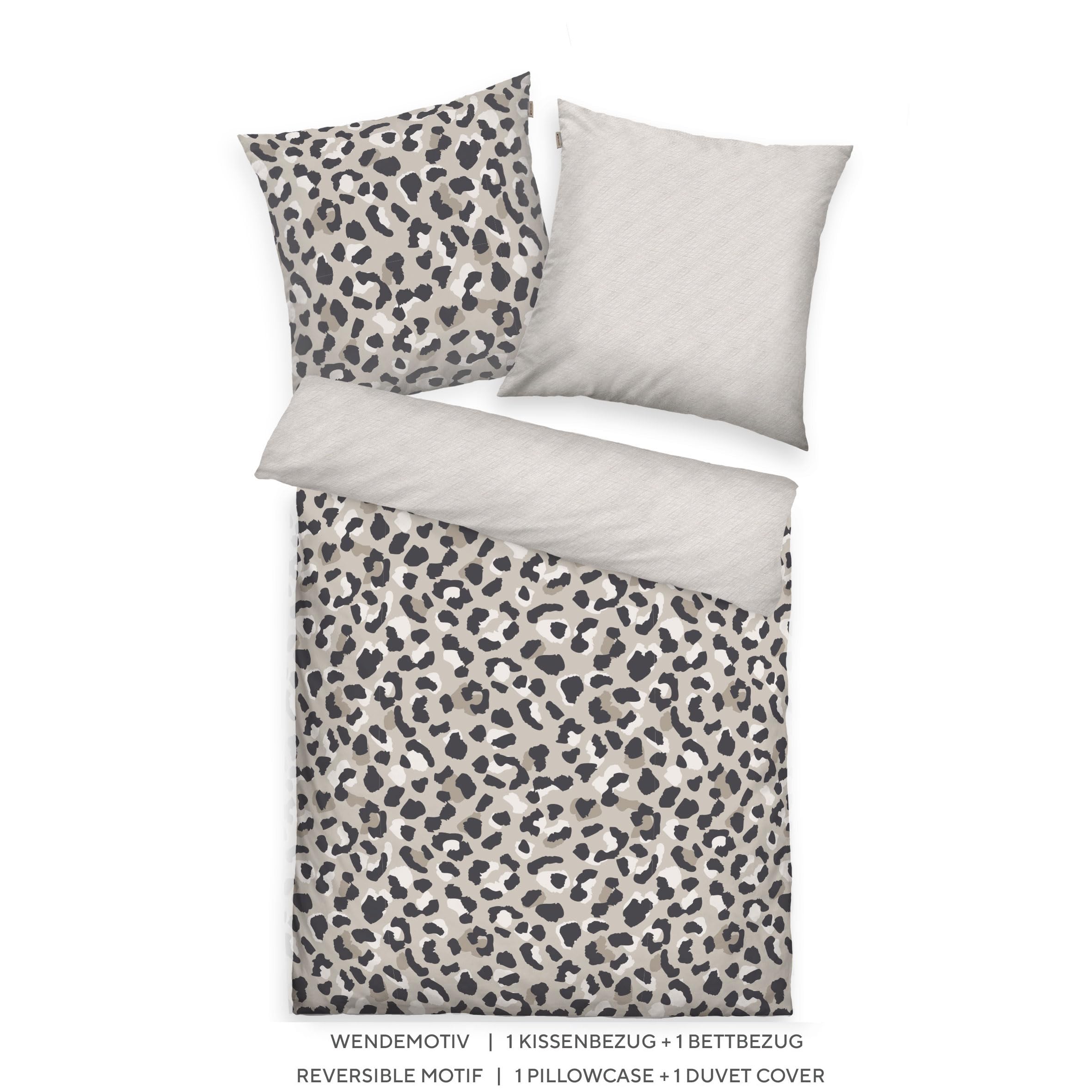Tom Tailor Renforcé-Bettwäsche Leo, Wendemotiv, 80x80 cm + 135x200 cm, mit Reißverschluss, 100% Baumwolle, Beige (Anthracite & Sunny Sand)