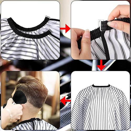 Miniatura 5 de FEBSNOW Capa profesional de corte de pelo con cepillo para el cuello, capa de peluquería de salón, accesorios de corte de cabello (rayas)..