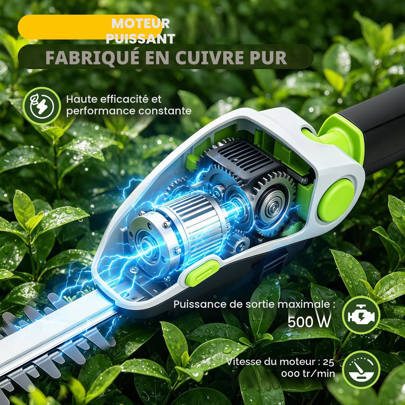 Taille Haie Electrique Telescopique 4-en-1 21V avec 2 Batteries 4,0Ah