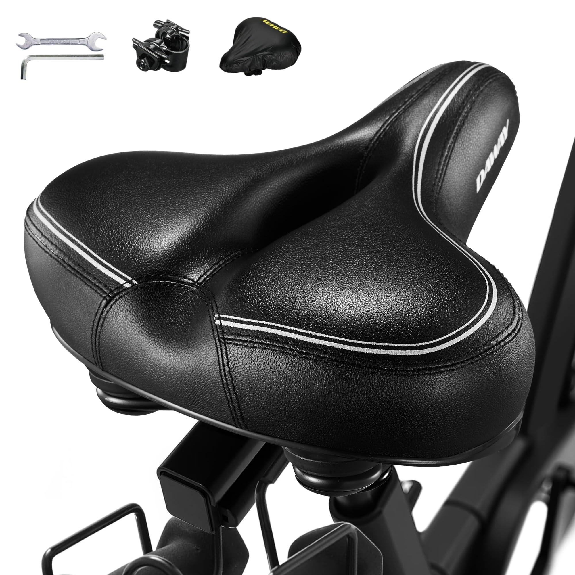 DAWAY C30 Comfortable Oversized Bike Seat - Compatible with Peloton, Exercise, Mountain or Road Bikes, Extra Wide Bicycle Saddle Replacement with Memory Foam Cushion for Men Women Comfort