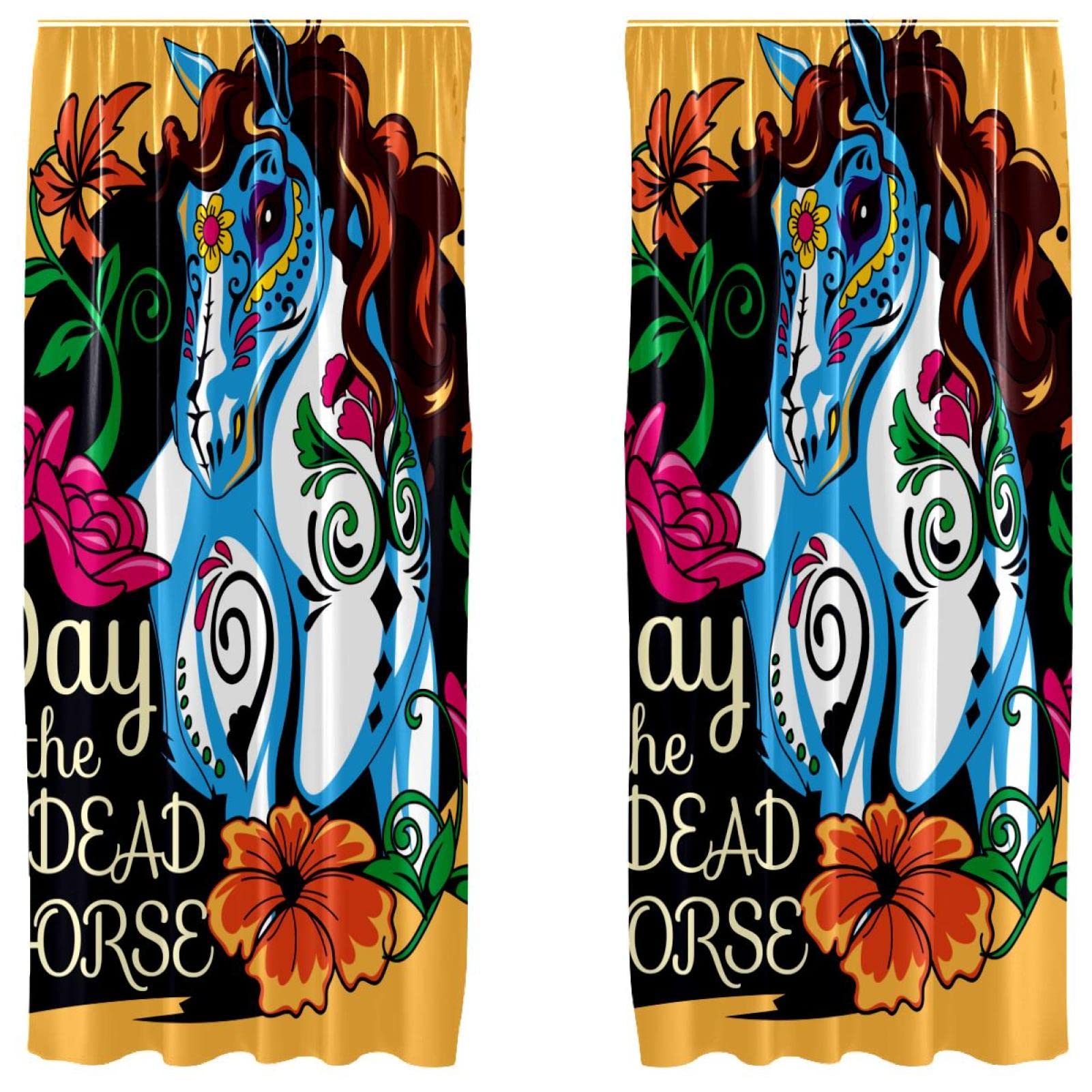 Paneles Día de los Muertos de 55 x 84 pulgadas estilo caballo amarillo para dormitorio