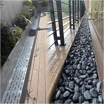 Deck Drainage System for Pebbles Gravels Stones, 23 39 In Long Deep Profile Patio Water Drain Trench Channel with Stainless Steel Grate, Slotted Rain Drainage Trough/ Escape Gutter60x11x4cm23 5/8 x