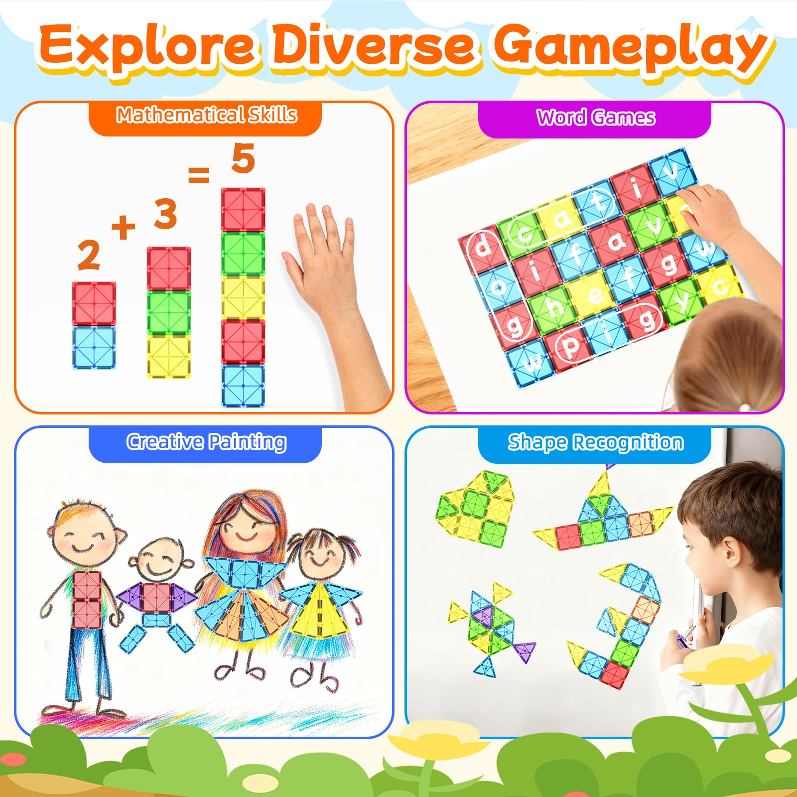 102PCS Bloques Construccion Magneticas Niños con 2 Coches Juguetes Regalo Niños Niñas 3 4 5 6 7 8+ Años Magnetic Tiles Blocks Creativo Educativos Juegos para Cumpleaños Navidad Nuevo Reyes Magos