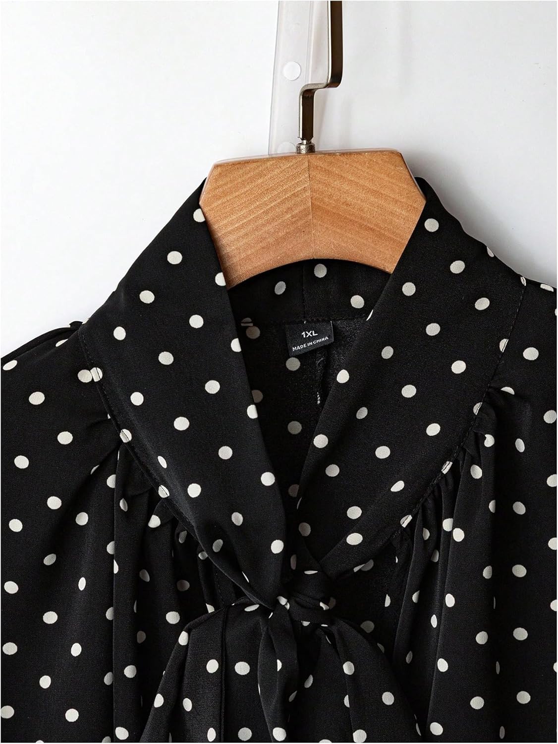 GORGLITTER Women's Plus Size Polka Dots Long Sleeve Top Blouses Dressy Business Casual Bow Tie Neck Going Out Top Shirt - Image 3