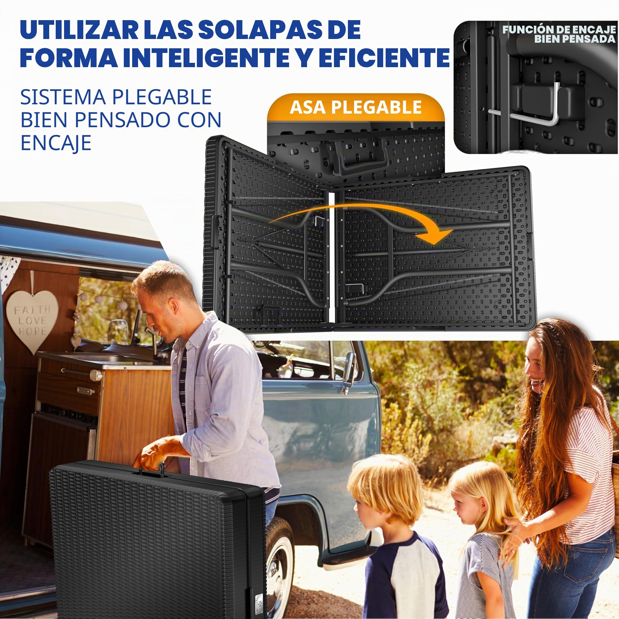 KESSER® Mesa Buffet Plegable de plástico 180 x 75 cm con Aspecto de ratán, Mesa de Fiesta, de jardín para terraza y balcón 6 Personas Incl. asa de Transporte, Antracita