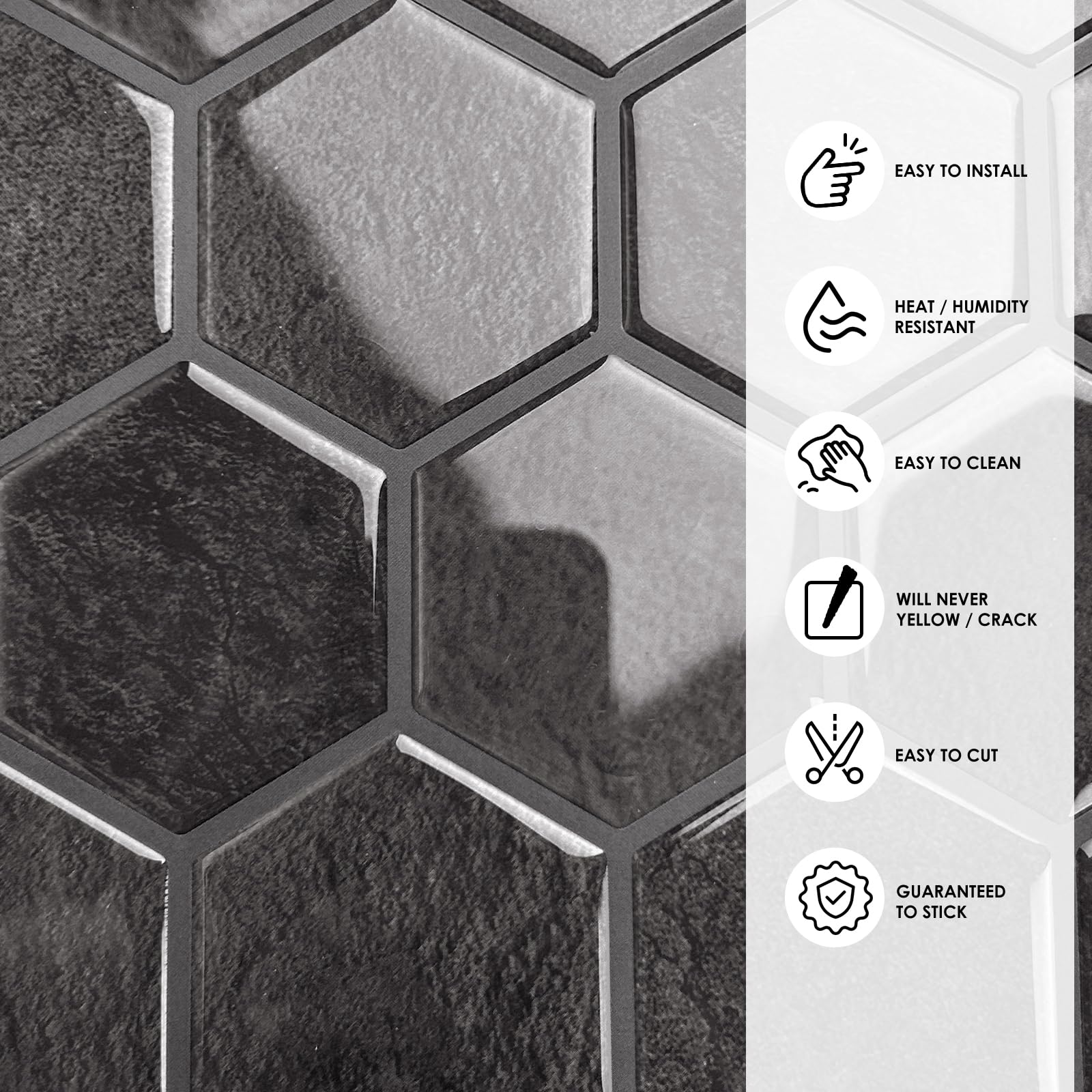 10 Blatt Hexagon Peel and Stick Backsplash für Küche, Upgrade, Premium Extra Dickeres Design, 3D Selbstklebende Wandfliesen, große Klebefliesen für Küche und Bad (30,5 x 30,5 cm)