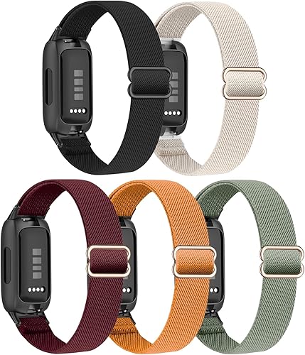 Miniatura 8 de Folavii Paquete de 5 correas elásticas de nailon compatibles con Fitbit Inspire 3 para mujeres y hombres, correa deportiva elástica ajustable suave