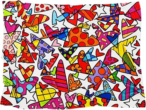 BRITTO Romero Luxe Manta y manta (Nube Nueve) Corazones Coloridos Patrón, 60 x 80 in..