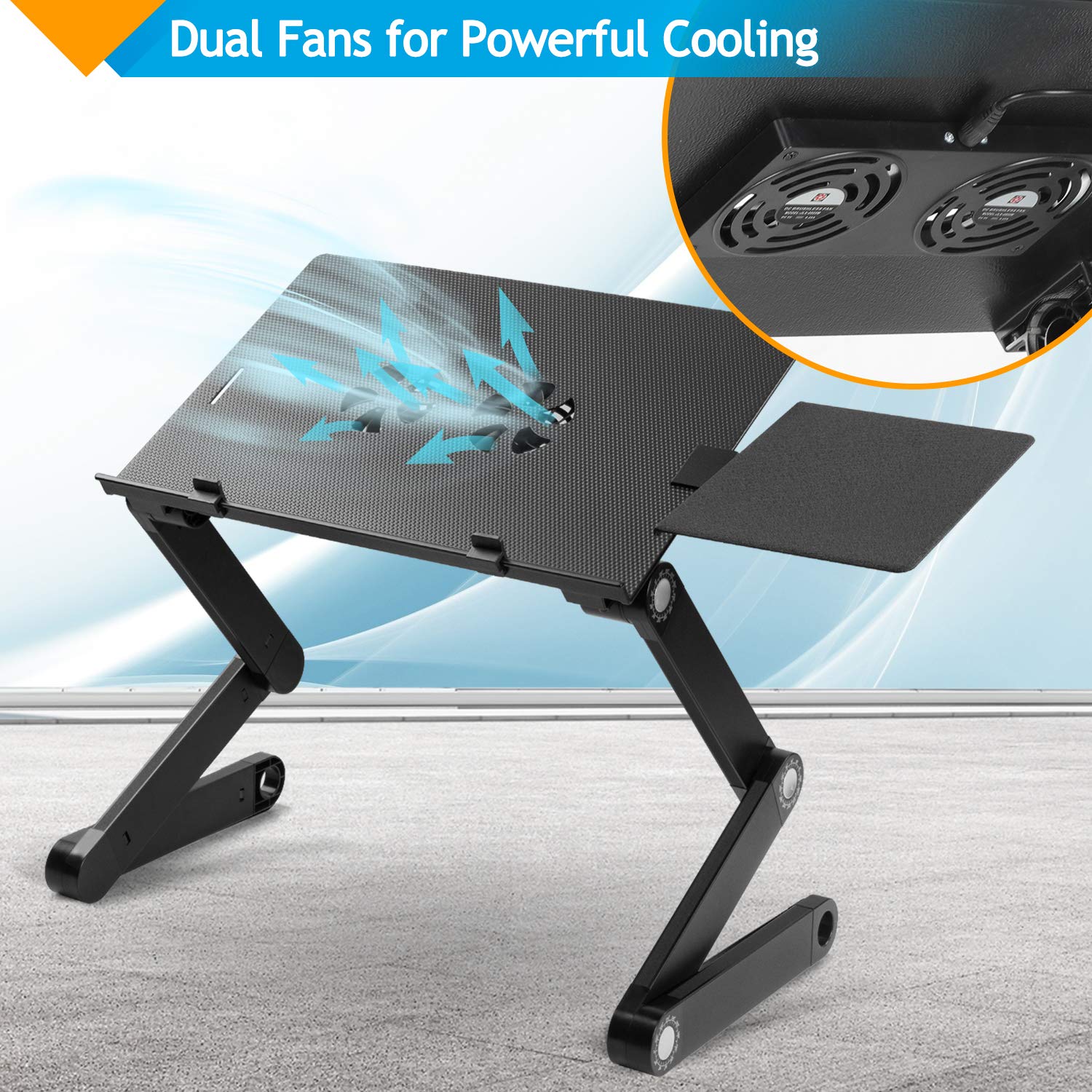LORYERGO Laptop Stand Adjustable Laptop Stand w/2 CPU Cooling Fans, Laptop Desk w/ Mouse Pad