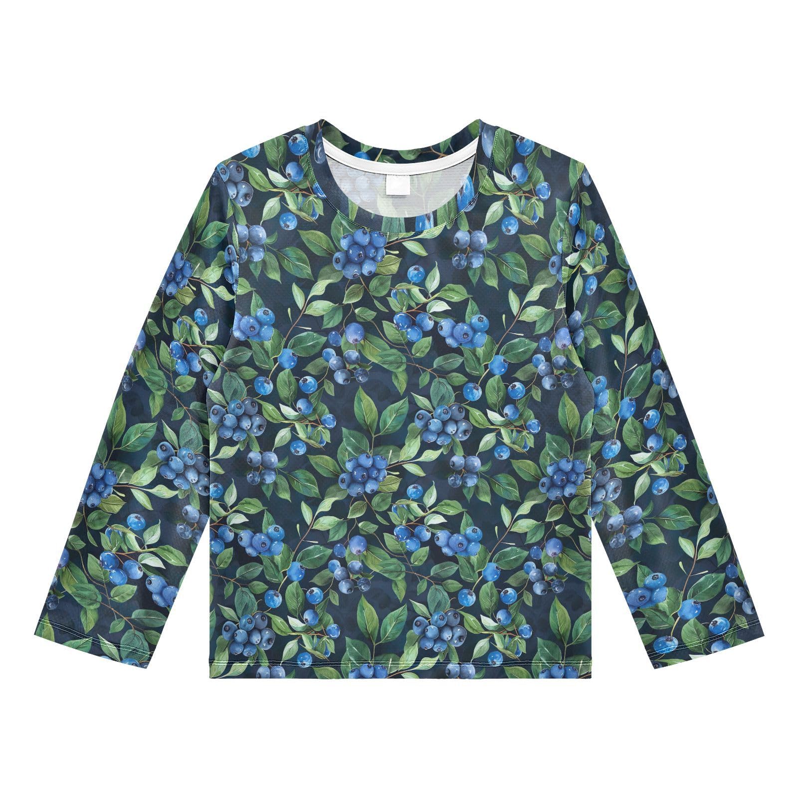 Blueberry Branch Pattern Boys Rash Guard Swim Shirts Long Sleeve UPF 50+ Quick Dry Sun Protection Shirt Swimwear Surf Tops for Toddler Kid Girl Fishing Swimming Outdoor 7-8T