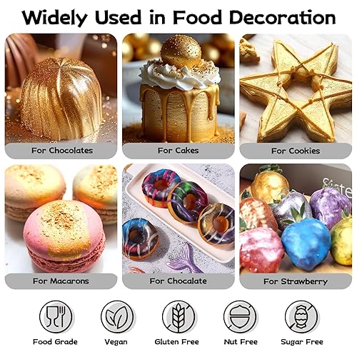 Miniatura 5 de INOCERIS - Juego comestible de polvo brillante de 4 colores, para cócteles, bebidas, hornear, bebidas, pasteles, fresas, galletas, fondant, vegano,