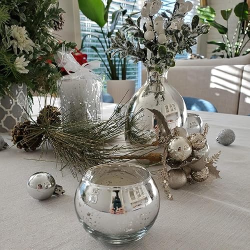 Vista 6 de Tebery Paquete de 12 portavelas votivas redondas plateadas, portavelas de cristal de 2 pulgadas para centro de mesa, decoración de boda, fiesta