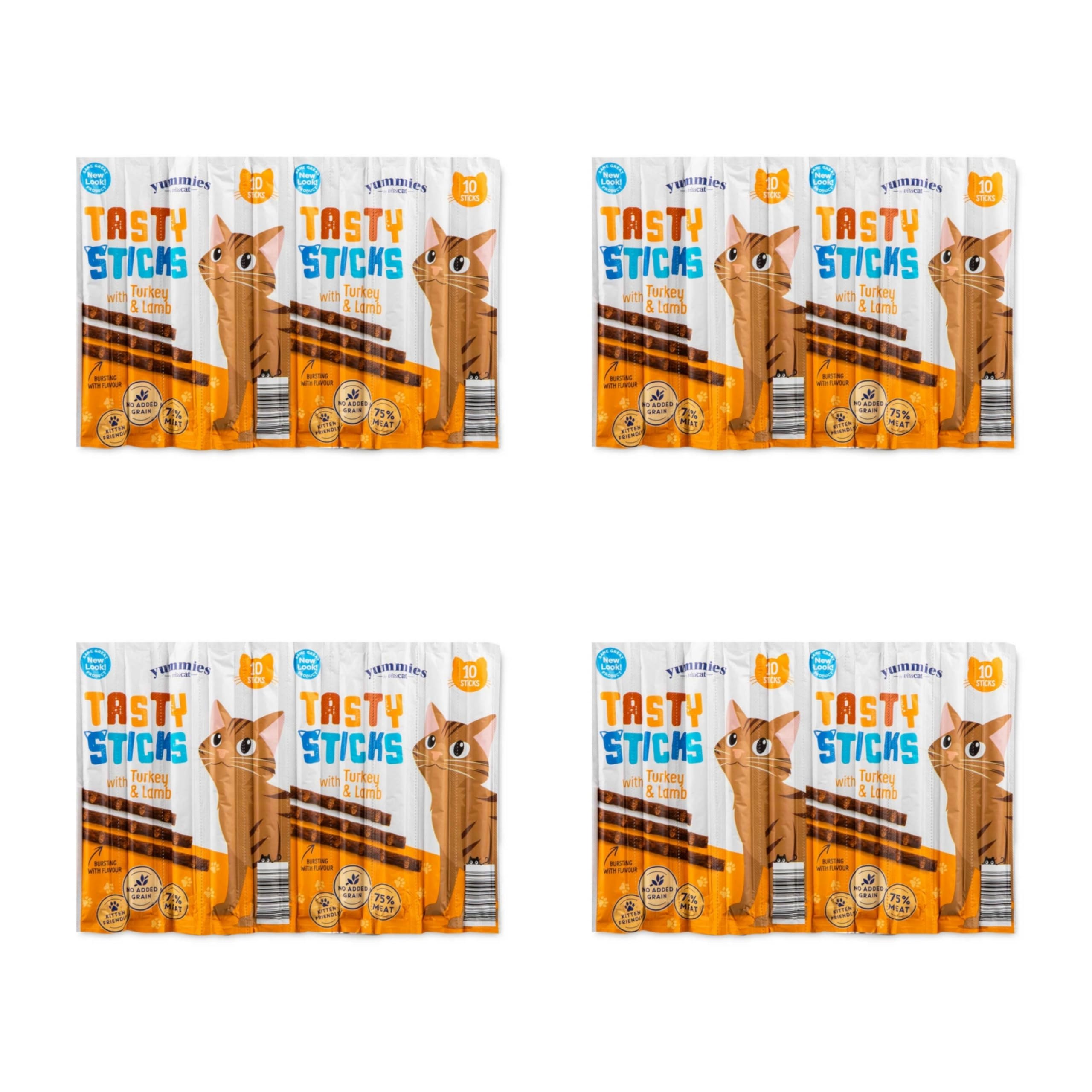 Bizzal Yummies Tasty Sticks Cat Treats with Turkey & Lamb, No Added Grain, 75% Meat, Kitten Friendly, 10 Sticks, Total 40 Sticks