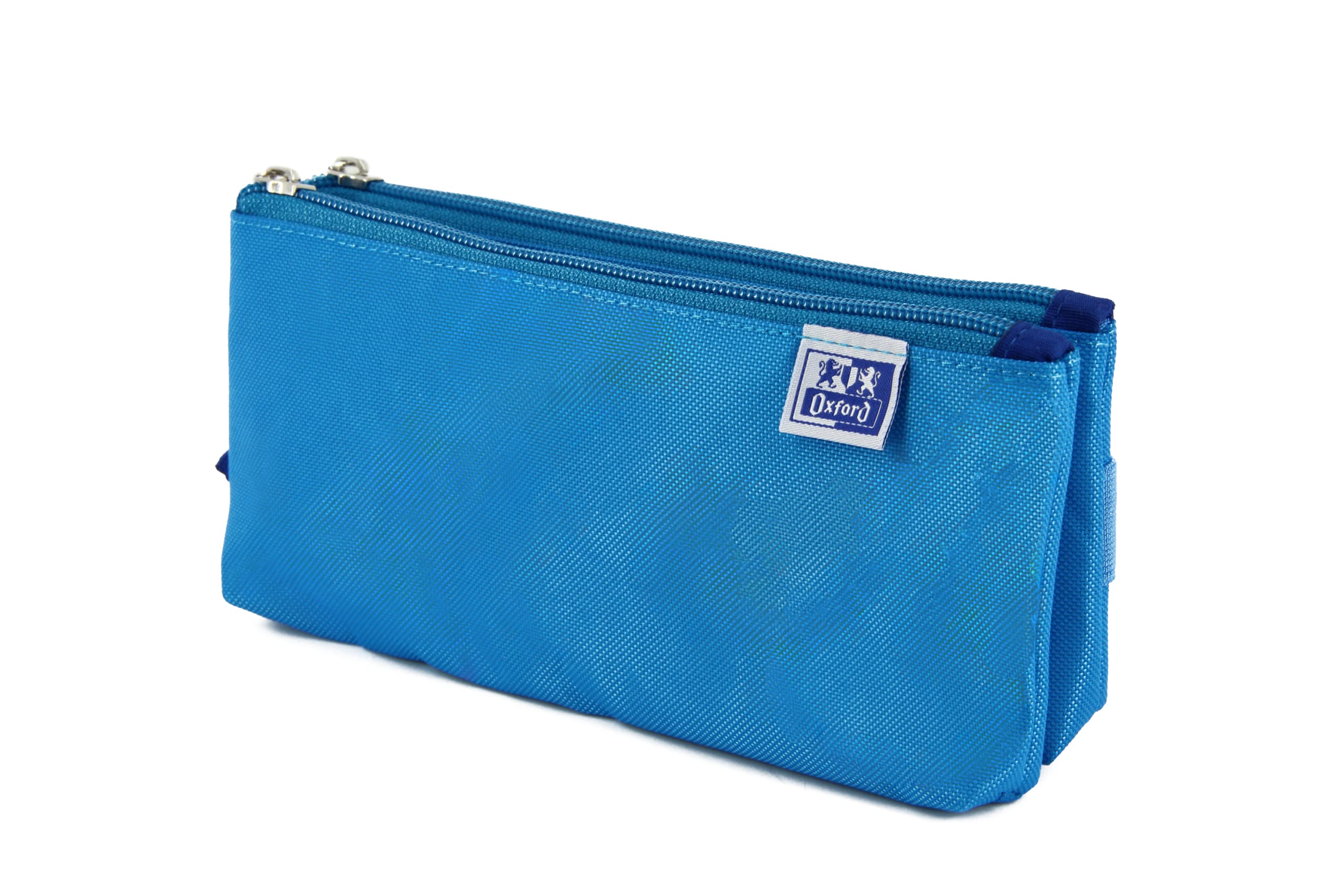 Oxford, Estuche Escolar 2 Compartimentos, Goma Elástica, 2 Cremalleras, Color Azul Turquesa