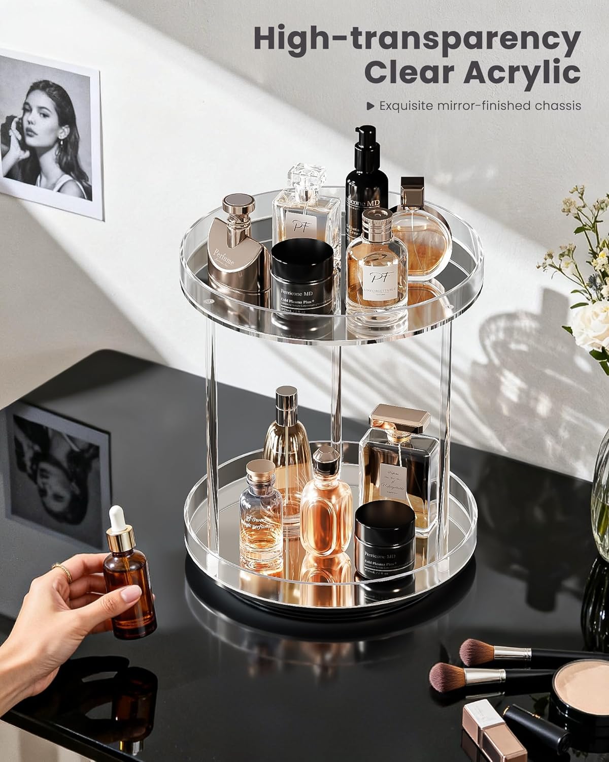 Lolalet Hanging Jewelry Organizer Wall Mount with Earrings Bundle with 360 Degree Rotating Acrylic Perfume Organizer Stand