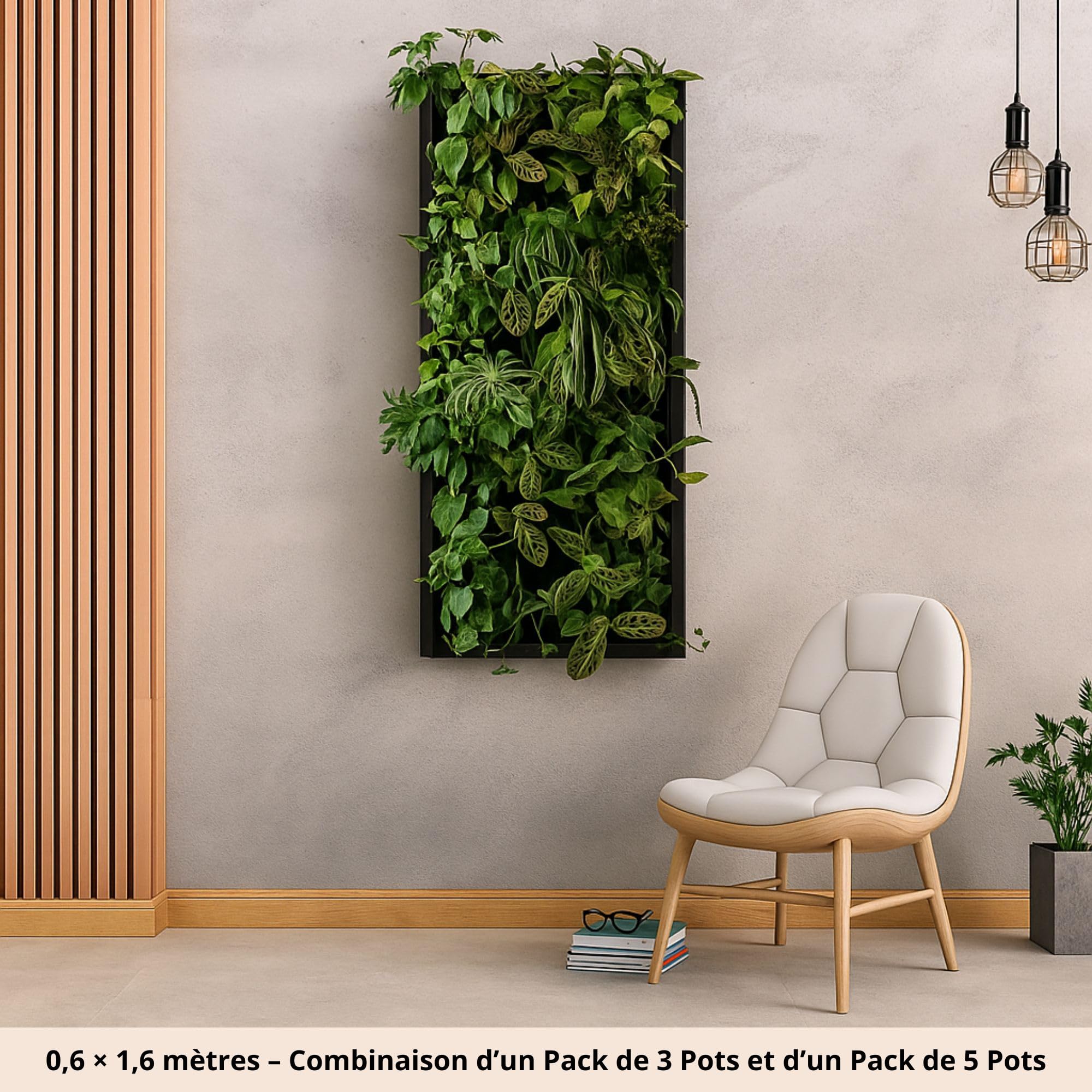Mur Végétal, Pots pour Mur Végétal Naturel en Extérieur ou Intérieur, Potager Urbain, Système d’Auto-Irrigation, 60 x 100 cm