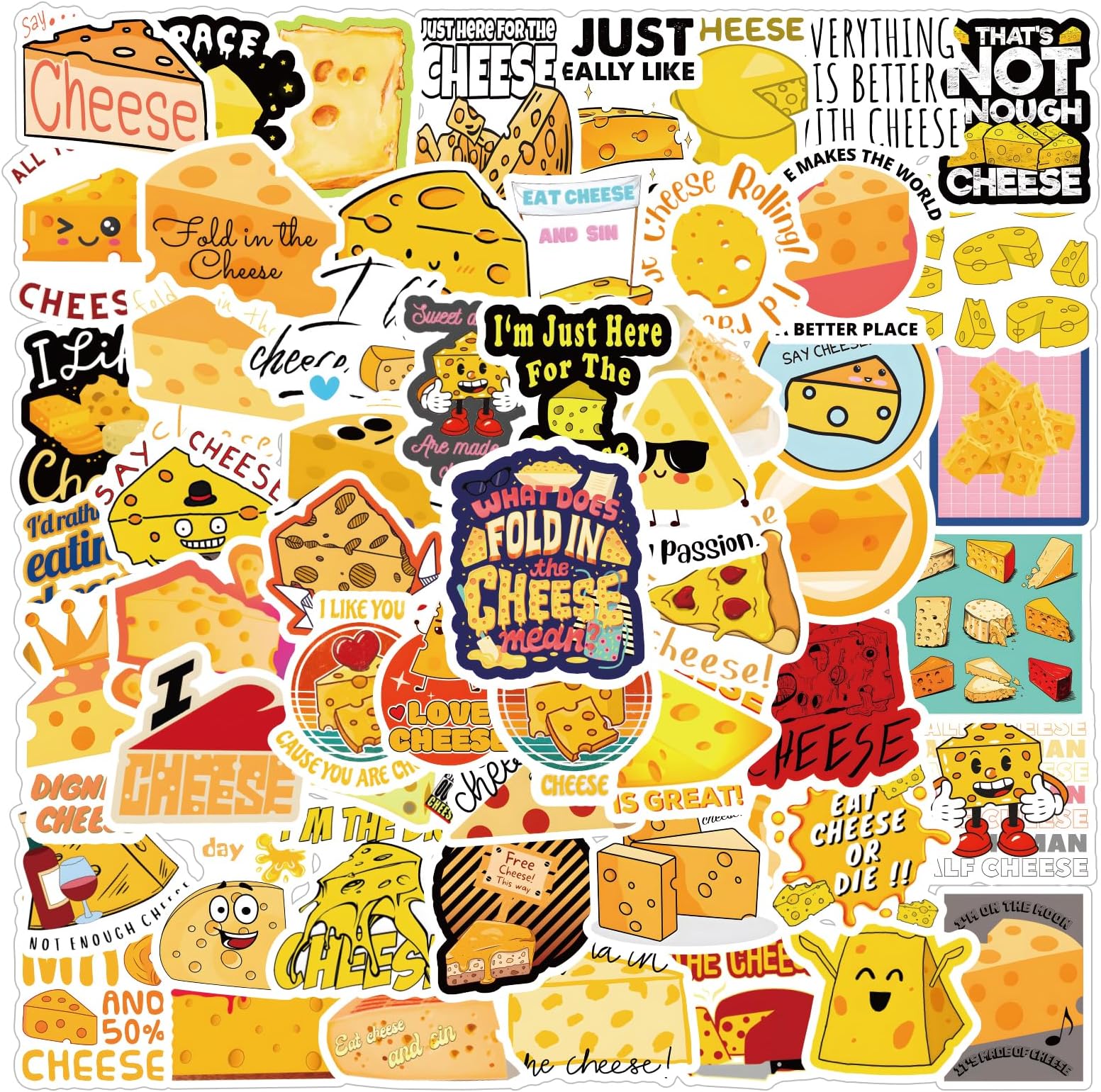 67PCS Cheese Dairy Food Cute Cartoon Waterproof Vinyl Stickers for Adults for Water Bottles Laptop Suitcase for Birthday Party Supplies Halloween Decoration Favors
