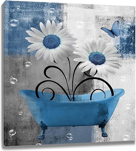 Miniatura 6 de HVEST Arte de pared retro floral morado para sala de estar, casa de campo, margaritas y mariposas en lienzo geométrico abstracto, arte de pared