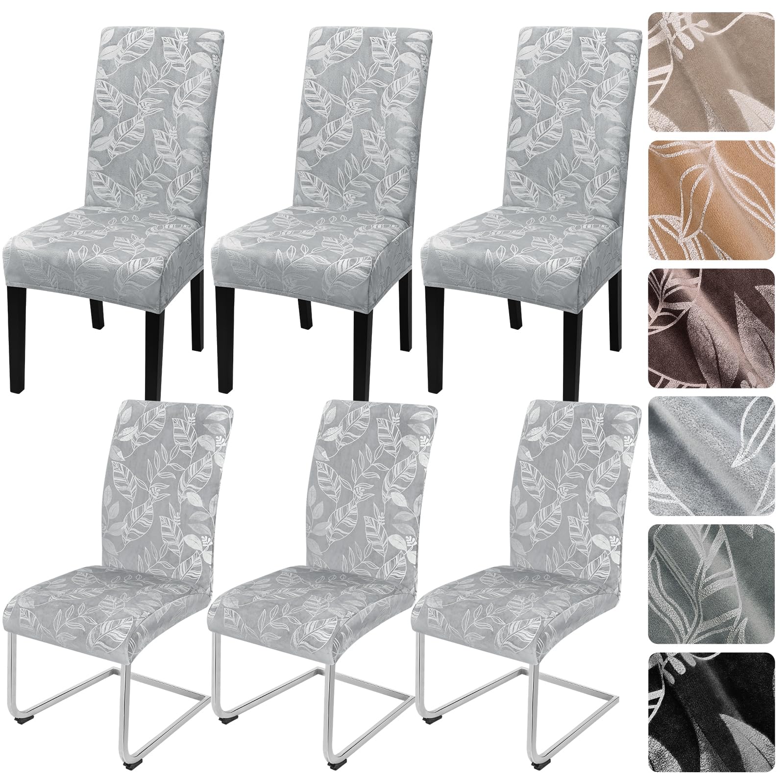 Alishomtll Dining Chair Covers Set of 6 Stretch Velvet Chair Slipcovers Washable Covers for Swing Chair Removable Chair Protector for Dining Room Kitchen Banquet Wedding Party (Light Grey 6psc)