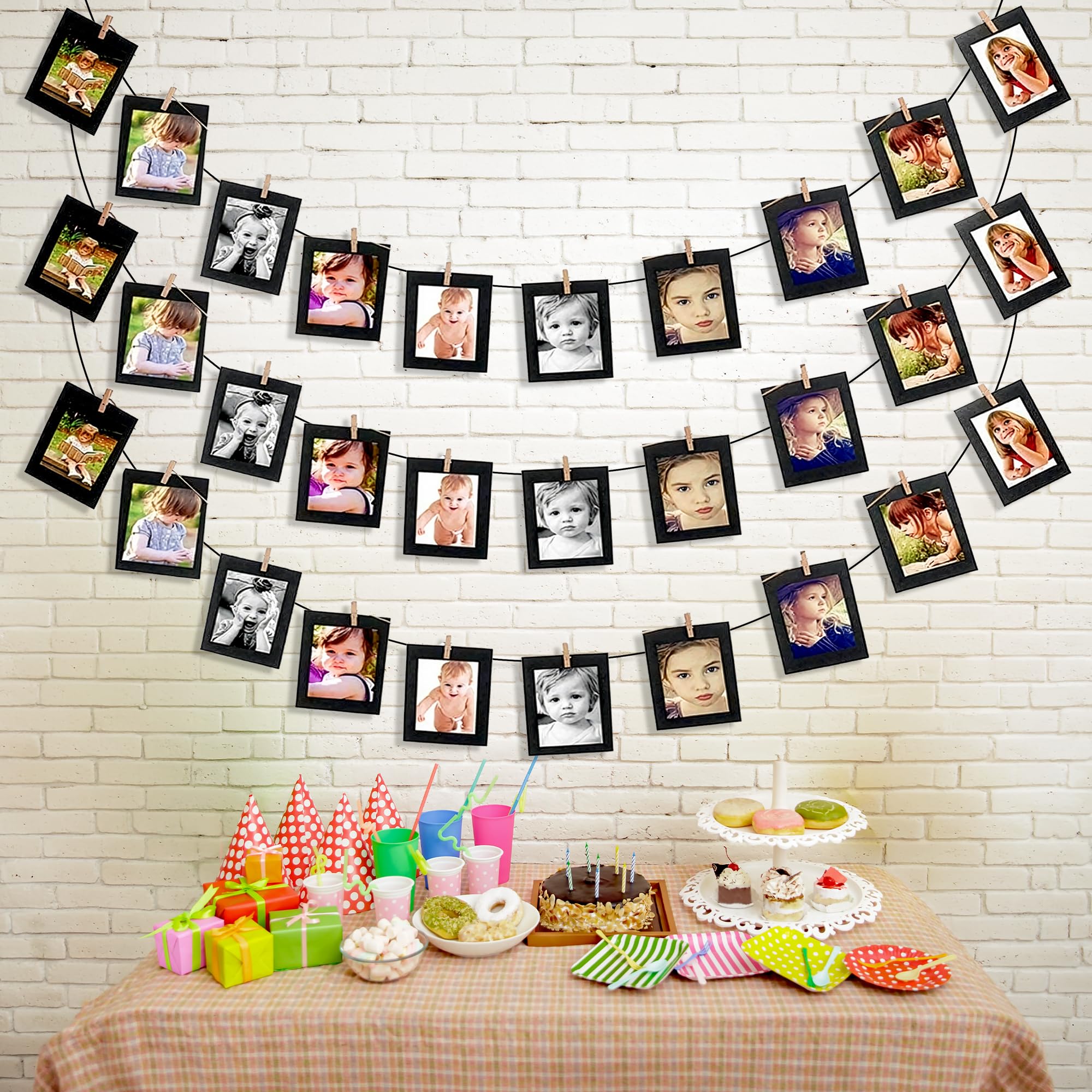 Party Propz Paper Photo Frame - 10 Pcs 5x7 Kraft Paper Picture Frames DIY Cardboard Photo Frames with Wood Clips and Jute Twine (Black) | photo frame for wall | photo frame for wall decoration-image-46