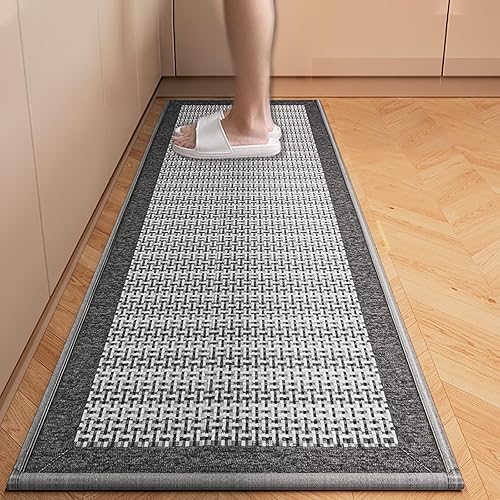Yancorp Tapetes de cocina para suelo de 17.3 x 29 pulgadas, alfombra de cocina de yute, color gris, lavable, antideslizante, tapetes de cocina