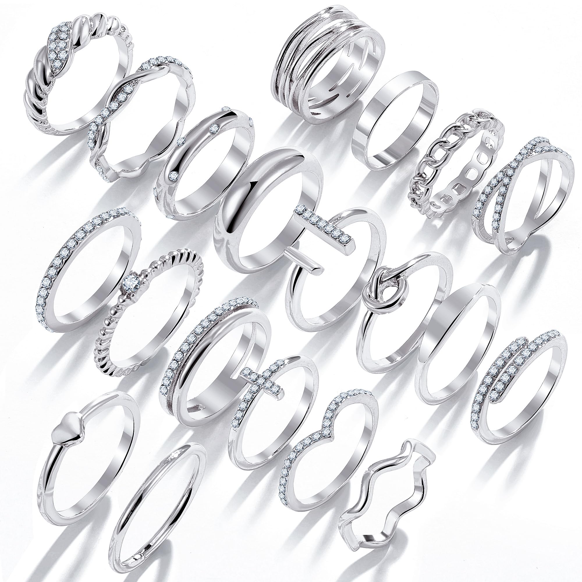 KISS WIFE Golden Stackable Knuckle Rings Set for Women, Boho Trendy Dainty Midi Rings Pack Sparkling Aesthetic Women's Stacking Rings Bulk Costume Jewelry: Silvery-Sparking