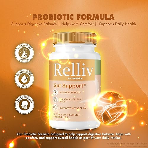 Miniatura 4 de Relliv - Fórmula de apoyo intestinal premium con ingredientes totalmente naturales para ayudar a mantener la salud digestiva y la comodidad,