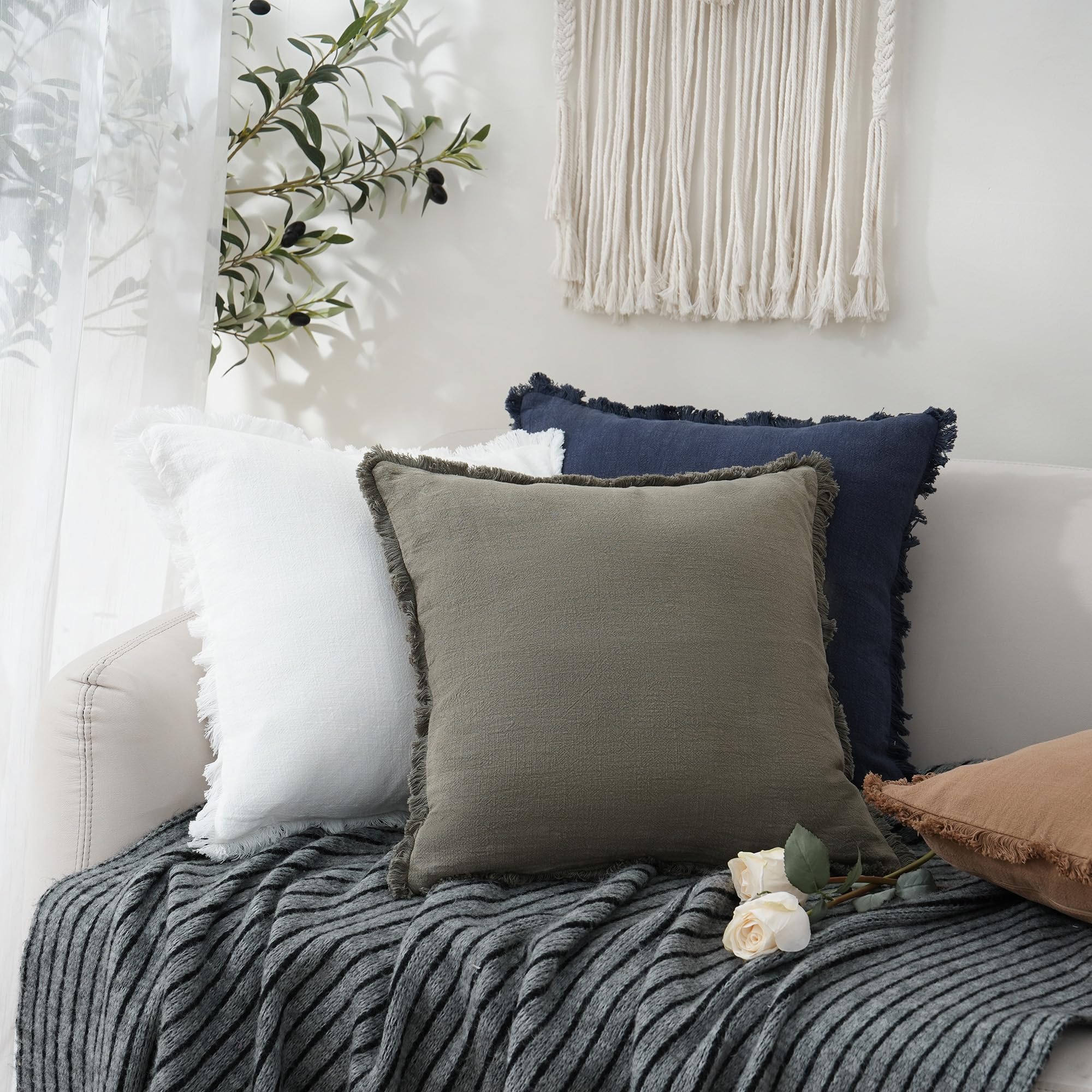 Set di 2 federe decorative morbide in stile bohémien, stile rustico, neutre, per sedia, divano, camera da letto 45,7 x 45,7 cm, bianco crema | Leroy Merlin