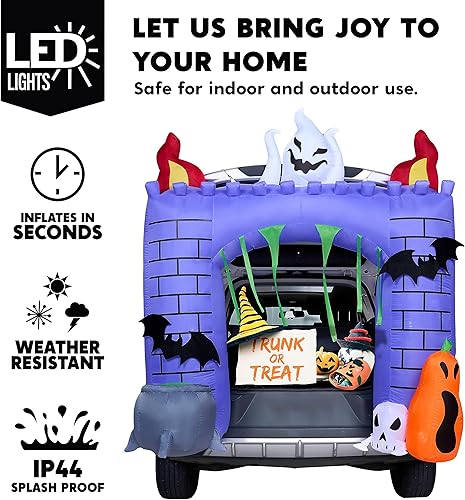 Miniatura 3 de Joiedomi Decoraciones inflables de Halloween de 6 pies para exteriores, decoración de maletero o auto, castillo embrujado de Halloween con LED