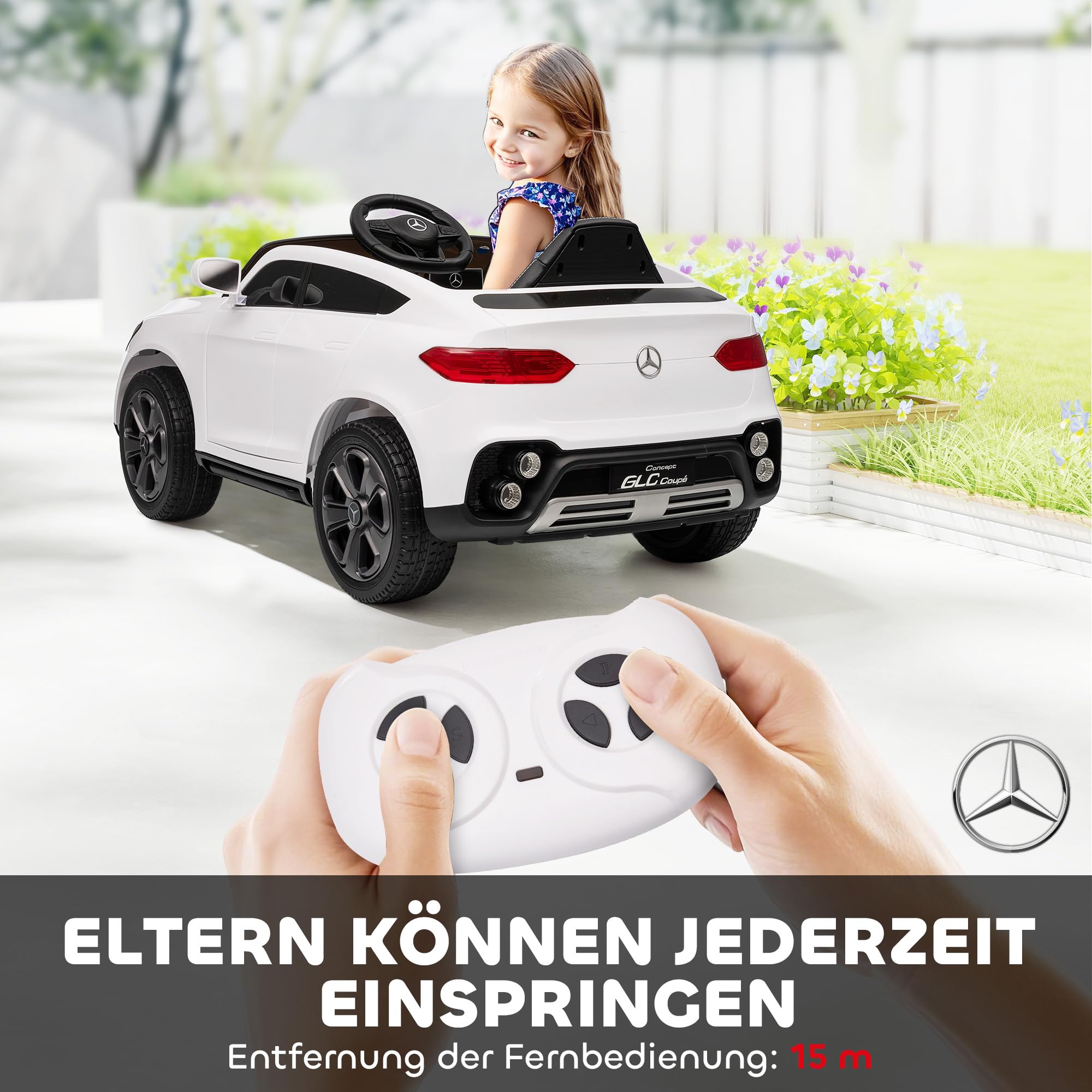 AIYAPLAY Elektryczne autko Mercedes-Benz Concept GLC Coupé 12V dla dzieci, samochód elektryczny z pilotem 2,4 GHz, 2 silniki, MP3, LED, muzyka, klakson, miękki start, 3-5 km/h, dla dzieci 3-6 lat,