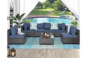 Patio Furniture Sets, PE Rattan Outdoor Rattan Conversation Set with Cushions, 7 Pieces