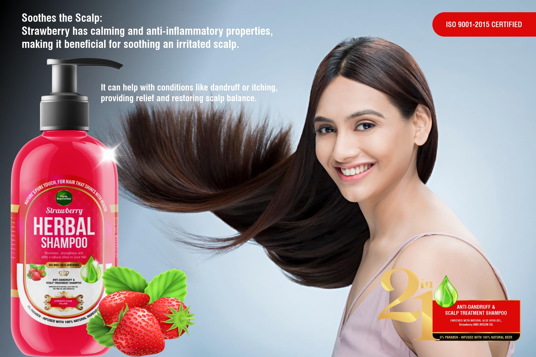 Parle Ropvatika 5 Liter Herbal Shampoo, Anti-Dandruff, Hair Fall Control and Scalp Treatment with Natural Ingredients, Tea Tree Oil, Aloevara and Argan Oil, for Men Woman (Strawberry 5 Liter) 3